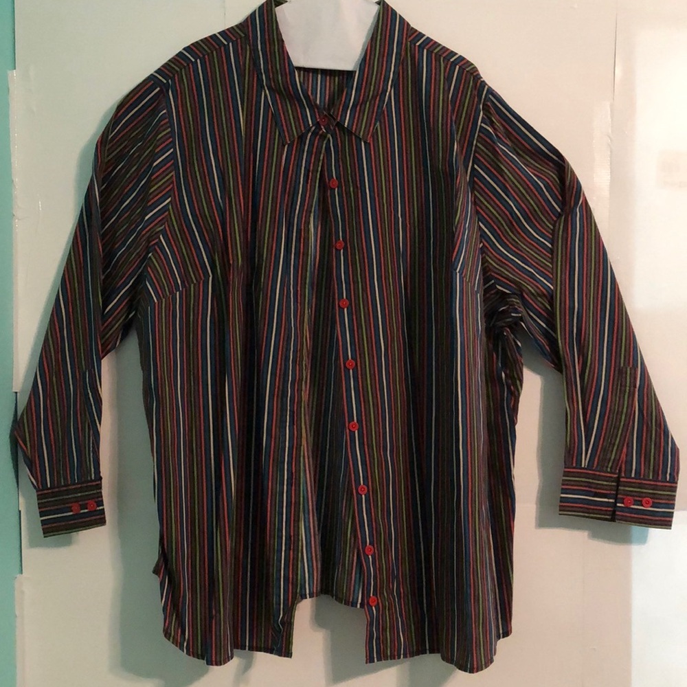Button down shirt. Multi colored stripes.